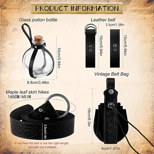 Costume Accessories 5-Piece Medieval Belt Set with Harness, Pouch, Bottle Holder and Two Color Options