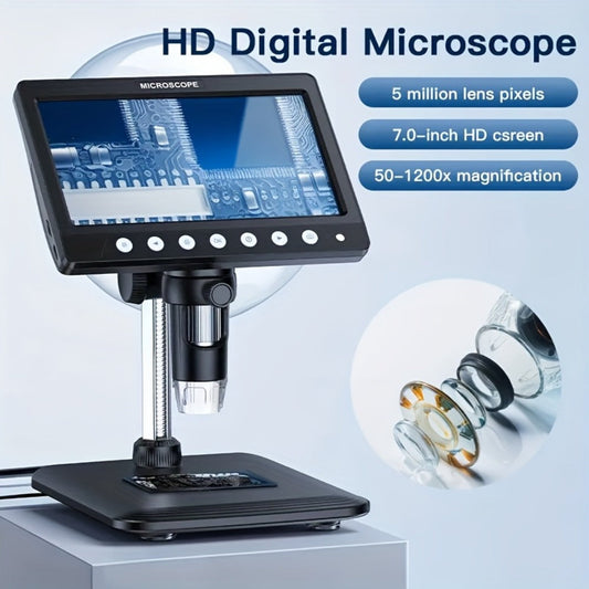 1200X Digital Microscope 7-Inch IPS Screen – WINWEND USB Coin & Soldering Microscope with 8 Adjustable LED Lights, HD Display for Coin Inspection, PCB Repair, Science & Windows Compatible