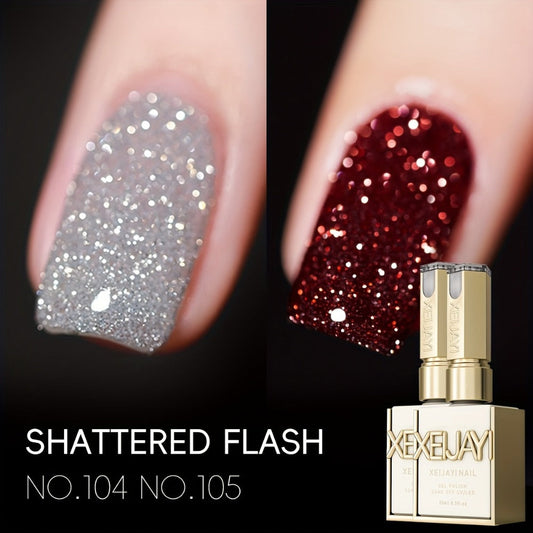 Gel Nail Polish 2-Piece Shattered-Flash Set in Silvery Red No.104 and No.105 Gilt Bottles for Nail Art