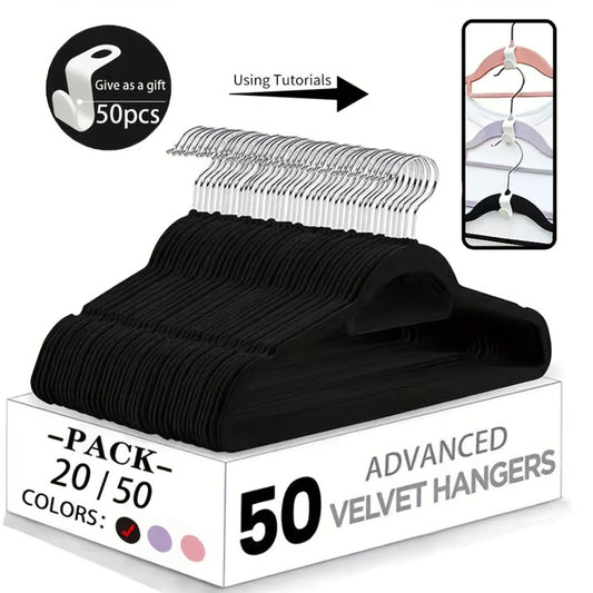 Non-Slip Velvet Hangers with 360° Rotating Hook & Hanger Buckles – Space Saving Closet Organizer Set (50pcs or 20pcs)