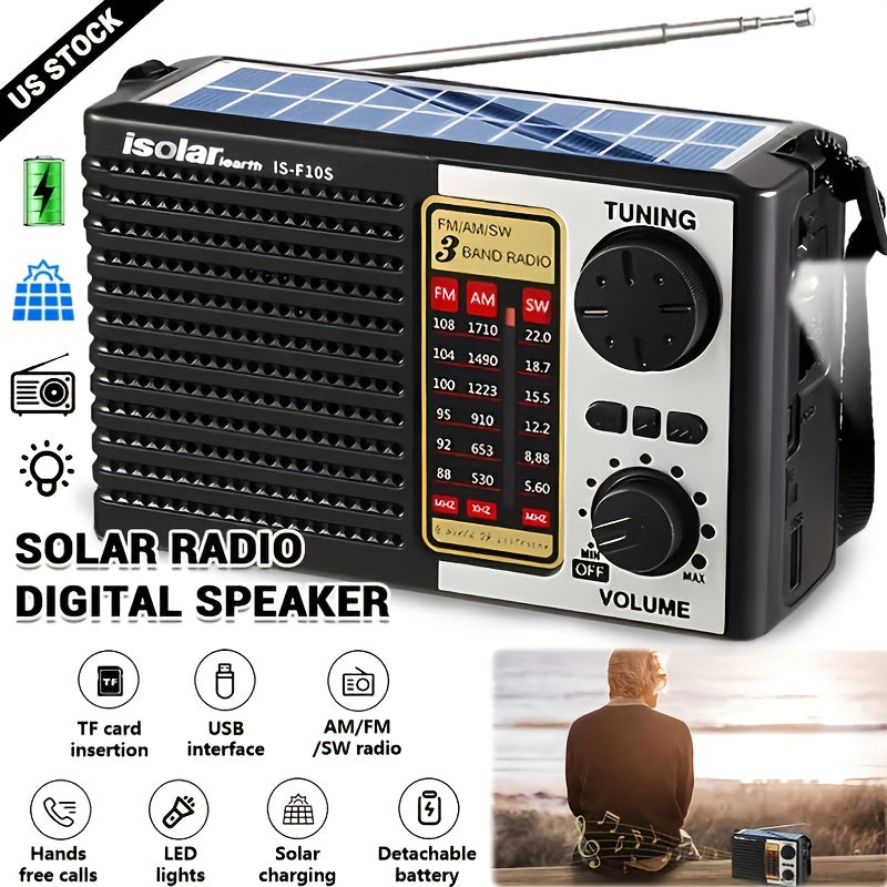 Rechargeable Solar Radio Speaker FM AM Portable Outdoor Radio with MP3 Player Flashlight Adjustable for a Home Lash Beauty Routine