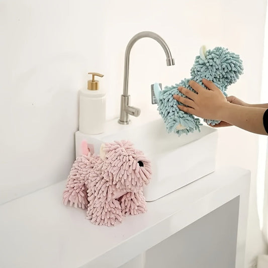 Cute Puppy Hand Towel Wall-Hanging Kitchen Bathroom Towel – Soft Absorbent Cartoon Dog Decorative Cloth 150g/㎡