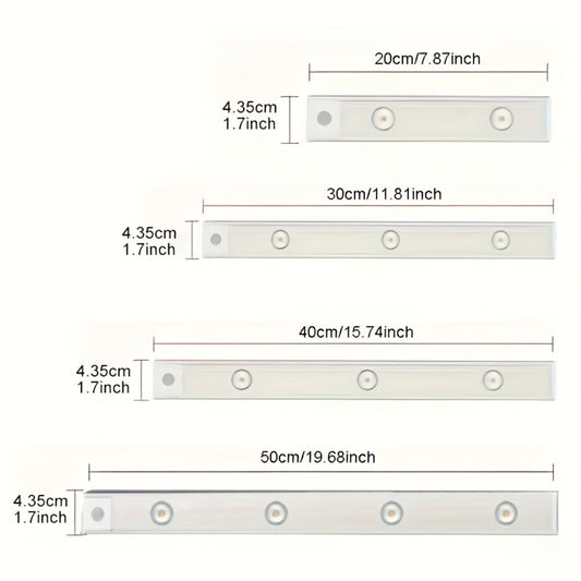 Motion Sensor Cabinet LED Strip Light USB Rechargeable 1400mAh - 3 Color Dimmable Wireless PIR Auto On Off 4 Sizes for Kitchen Wardrobe Wine Cabinet Shoe Cabinet Closet Bedroom Night Light