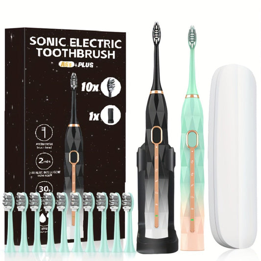 IPX8 Sonic Electric Toothbrush with 8 Replacement Brush Heads — Metal Shaft, USB Rechargeable 500mAh, Travel Case & Holder, Deep Plaque Removal for Adults Men & Women, 5 Colors