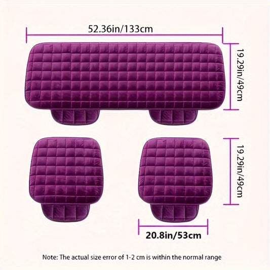 Car Seat Cushions Plush Plaid 3pcs Set – Thickened Cold-Resistant Comfort Pad, Universal Fit for Cars SUVs Trucks, Insulated Non-Slip Seat Cover Cushion