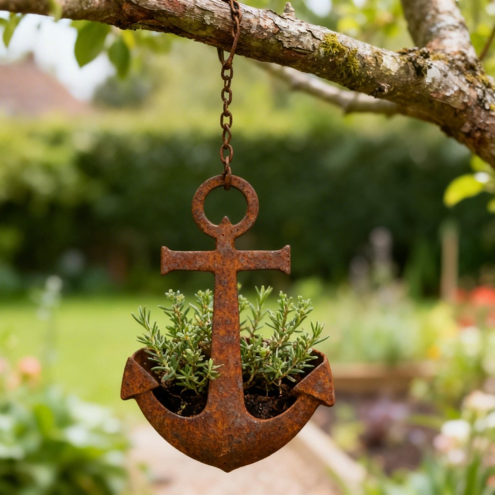Two-Piece Anchor-Shaped Hanging Planter Set with Pictured Rust-Look Finish and 8.07-Inch Width