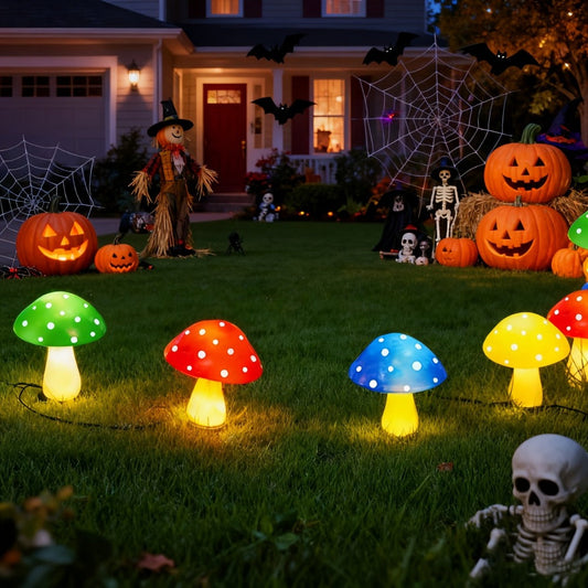 Solar Garden Lights 8-Pack Mushroom Stakes with 8 Modes in Multicolor or Red for Path Decor