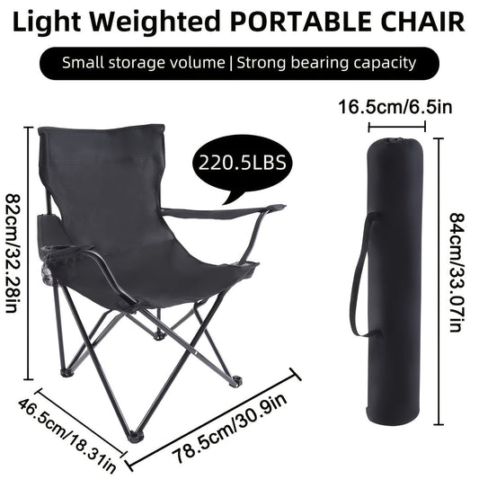 Foldable Camping Chairs Set of 2 Steel Frame Oxford Cloth with Cup Holder Solid Back Portable Folding Chair with Storage Bag for Camping BBQ Backyard Outdoor Indoor Picnic Beach Holiday Gift