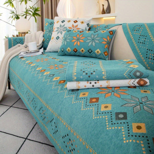 Sofa Cover Bohemian Chenille Jacquard Knit Sections with Anti-Slip Feature for Seat, Armrest or Backrest