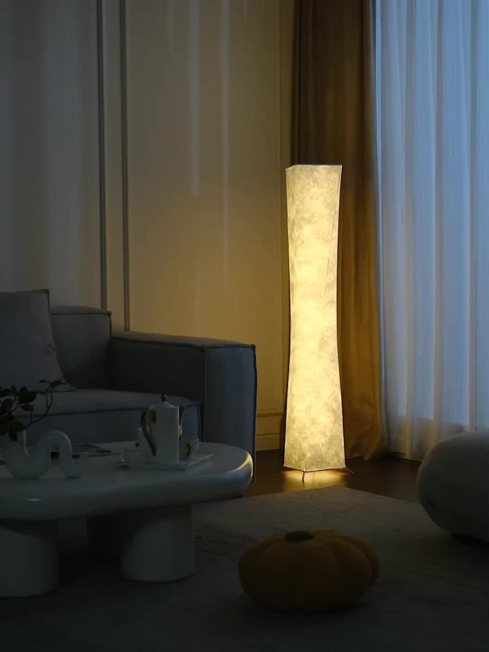 52-Inch Rectangular Fabric Column Floor Lamp with 3000K, 4500K and 6000K Modes plus Handheld Remote