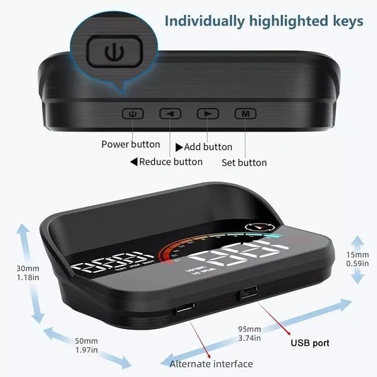 Car HUD Head Up Display - Windshield Speedometer Projector with GPS Compass, Overspeed Alarm, Auto Brightness, Trip Mileage & Real-Time Speed, USB Plug & Play for All Vehicles