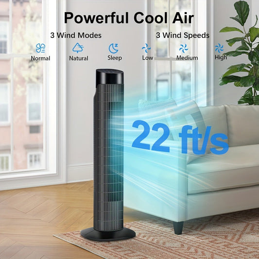 Tower Fan 31 Inch Bladeless | 80° Oscillating Standing Fan with Remote Control, 7.5H Timer & 3-Speed Settings, Quiet Cooling Fan for Bedroom, Living Room & Office – Black & White