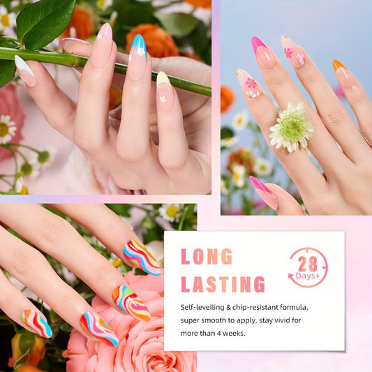 Pastel Gel Nail Polish Set 32 Colors Floral Rhapsody Series – Nude Gray Pink Blue Soak-Off UV/LED Curable, Four Seasons Manicure Starter Kit for Women Salon & Home Nail Art Gift