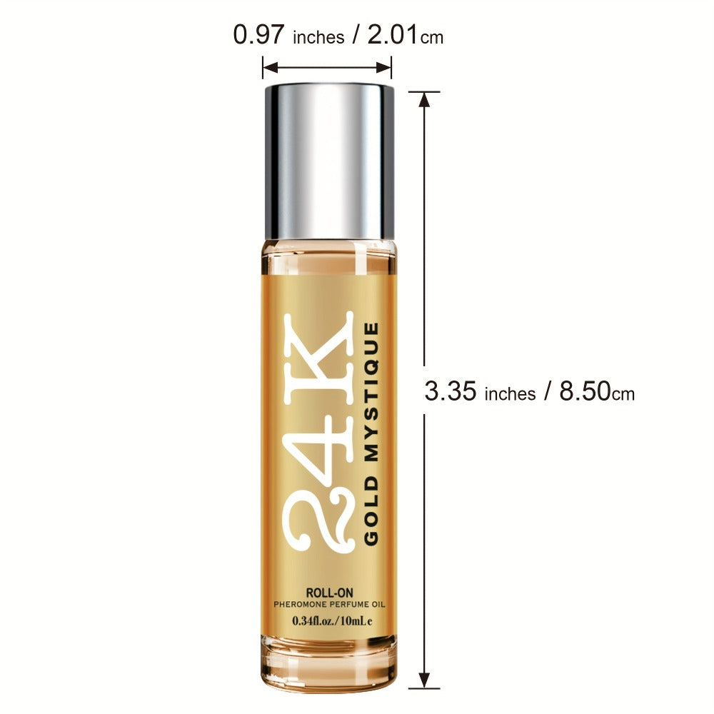 Men's Cologne 24K Infused Roll-On Perfume Oil, 0.34 Fl Oz Gold-Tone Travel Bottle with Fruit & Fresh Selection