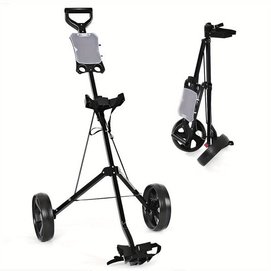 Foldable 2 Wheel Golf Push Cart Trolley with Scoreboard - Lightweight Steel Frame Pull Cart with Adjustable Handle, Score Counter, Ball & Tee Holder, Easy Fold Design for Golf Course & Club Transport