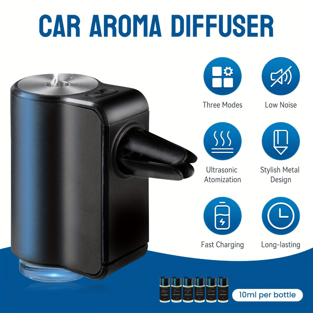 Car Air Freshener Featwell Waterless Vent Diffuser with Grey Six-Scent Refill Selection and USB-C Power