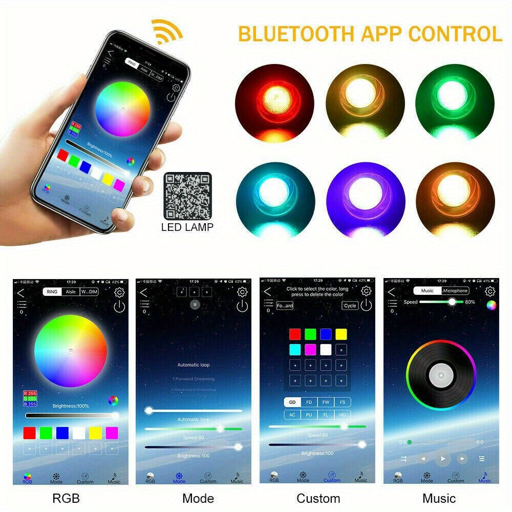 Fiber Optic Star Ceiling Light Kit 1000pcs, 0.5mm x 78.74" RGBW Car Roof Headliner Starlight Kit with App & 24-Key Remote Control, Color Changing Twinkle Lights for Car Interior Home Theater Bedroom