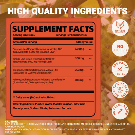 Soursop Bitters Liquid Herbal Supplement – Gut Health Support with Moringa, Oregano & Ashwagandha | Sugar-Free Vegan Formula for Sensitive Stomachs & Vitality | ShopVora UK