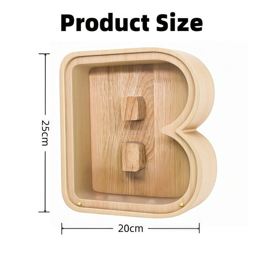 Alphabet Letter Piggy Bank A-Z Wooden Coin Bank Large Capacity Transparent – Personalized Savings Box for Kids | Back to School, Christmas & Birthday Gift
