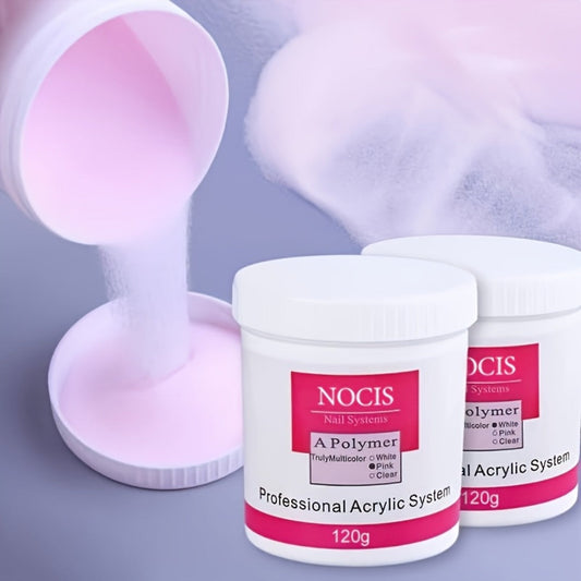 No Lamp Acrylic Nail Extension Powder 120g Clear Pink White — Long-Lasting Crystal Formula for Carving 3D Nail Art Overlays Professional Salon & Home Use
