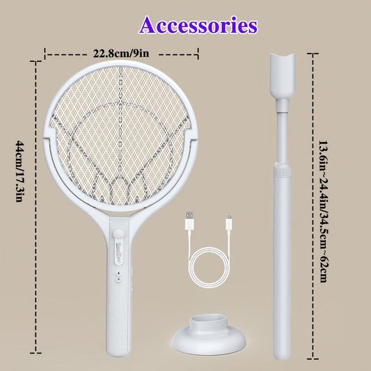 Electric Fly Swatter Racket 4000V – Rechargeable Mosquito Killer Zapper with Auto One-Touch Kill, Detachable Head, USB Type-C Charging, Cordless Bug Zapper for Indoor & Outdoor Use, Pet-Safe Pest Control