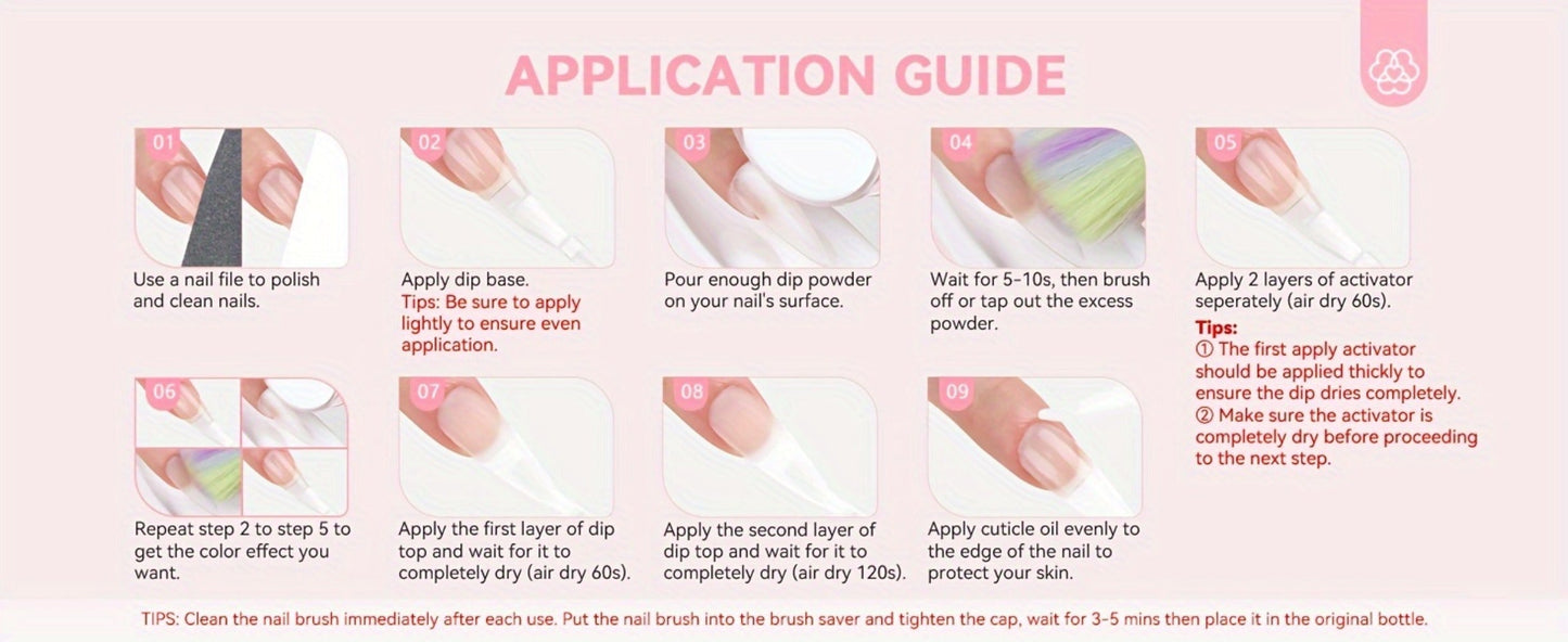 Dip Powder Nail Kit with SAVILAND Label, 60g Clear Powder, Three 15ml Liquids, Files, Buffer and Brush