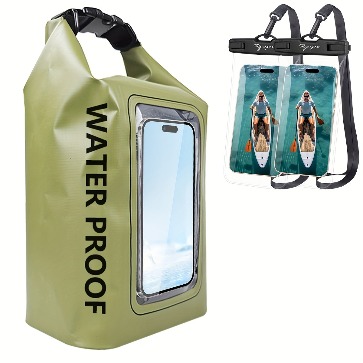 Dry Bag Set 3-Piece Roll Top Backpack with Phone Pouch & Dry Sack - Kayaking with the Listed Color, Size or Set Options for Everyday Carry