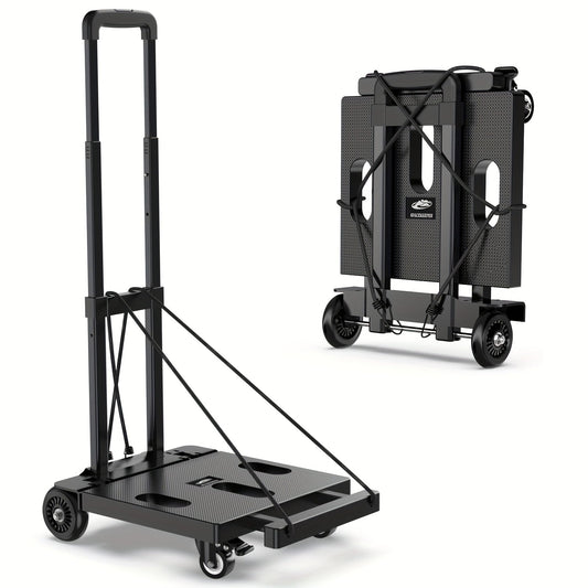 Folding Hand Truck Dolly 500LB Heavy Duty, Collapsible Luggage Cart with 6 Wheels & 2 Elastic Straps for Moving, Travel, Shopping, Office & Warehouse