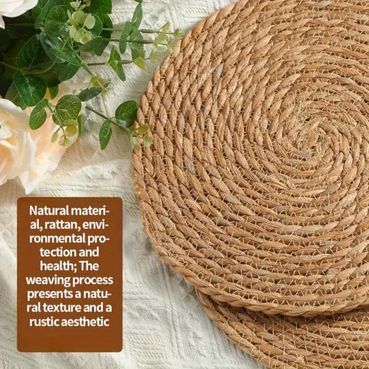 12pcs Rattan Placemats Natural Wicker Round Table Mats Heat-Resistant Non-Slip 11.8" Kitchen Dining Decor Bohemian