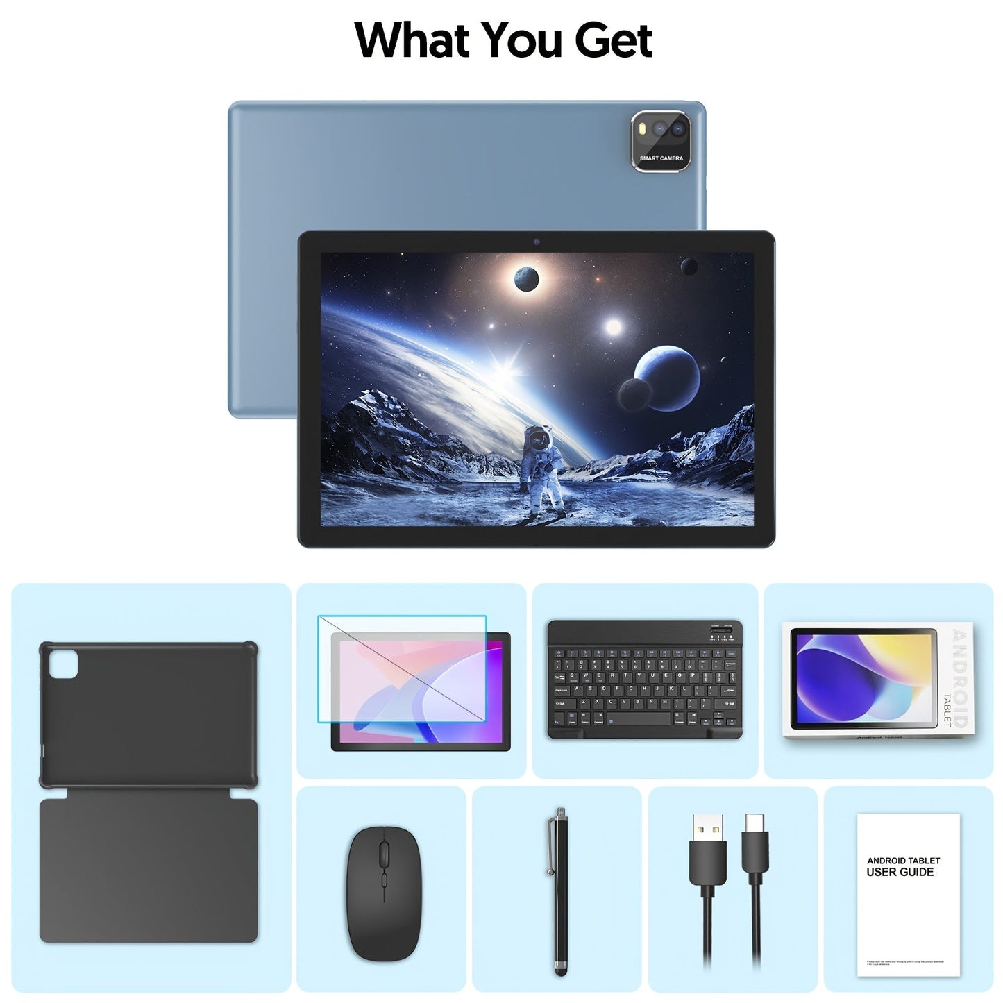 10 Inch 2-in-1 Android 14 Tablet with Keyboard Mouse Stylus – 6GB RAM 64GB ROM 1TB Expandable, WiFi 6, 6000mAh Battery, Quad-Core, Dual Camera, GMS Certified Tablet PC