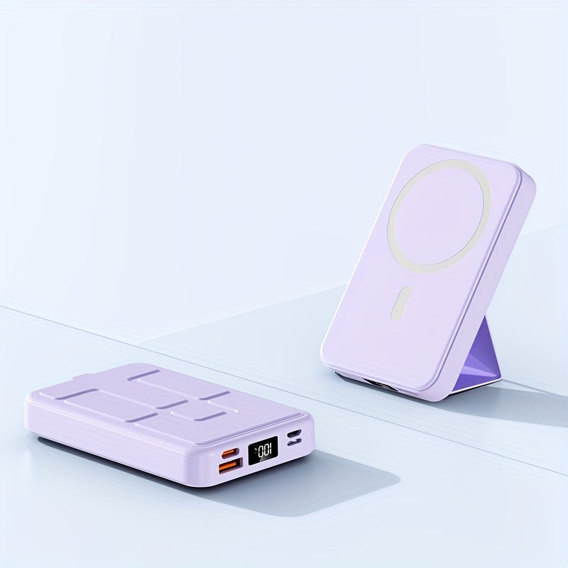 10000mAh Magnetic Power Bank with Folding Kickstand, Percentage Display and Multiple Charging Ports
