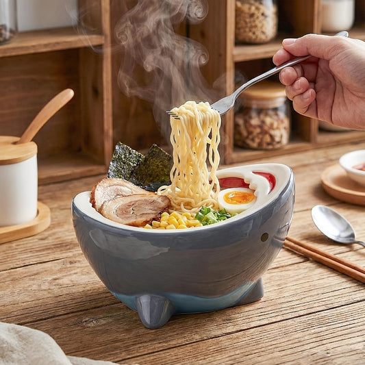 Shark Ramen Bowl 40oz – Large Handmade Ceramic Serving Bowl for Soup, Snacks, Candy & Fruit, Cute Decorative Key Bowl for Entryway, Unique Funny Shark Gift for Home Kitchen