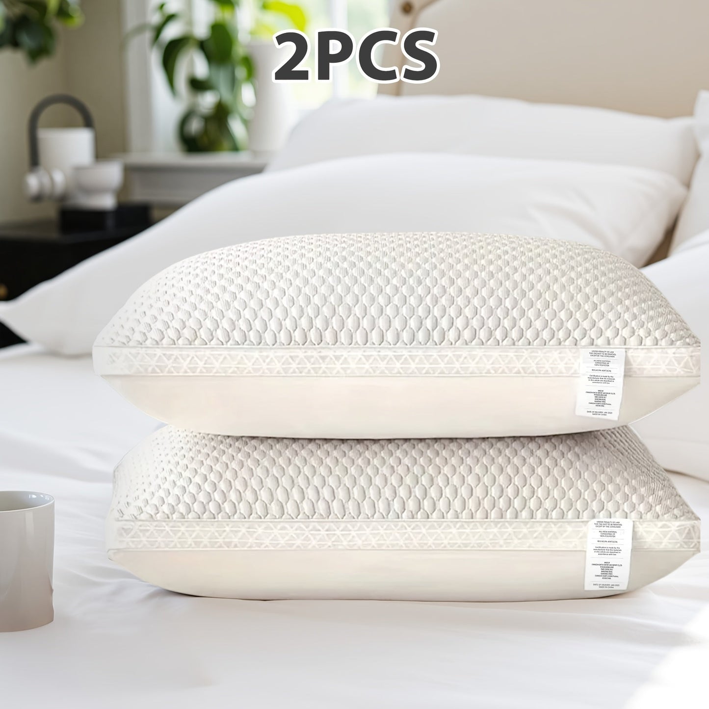 Cooling Bed Pillows 2-Pack, Non-Collapsing Soft Support Pillow with Neck & Cervical Support, Breathable & Machine Washable, Queen Size Bed Pillows for Back Side Stomach Sleepers