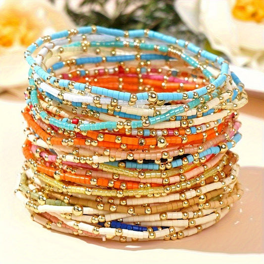 Beaded Bracelet - Seed Bead Set 60 Pcs Boho Elastic Stretch Stack Women Multicolor Bohemian - product detail view 2