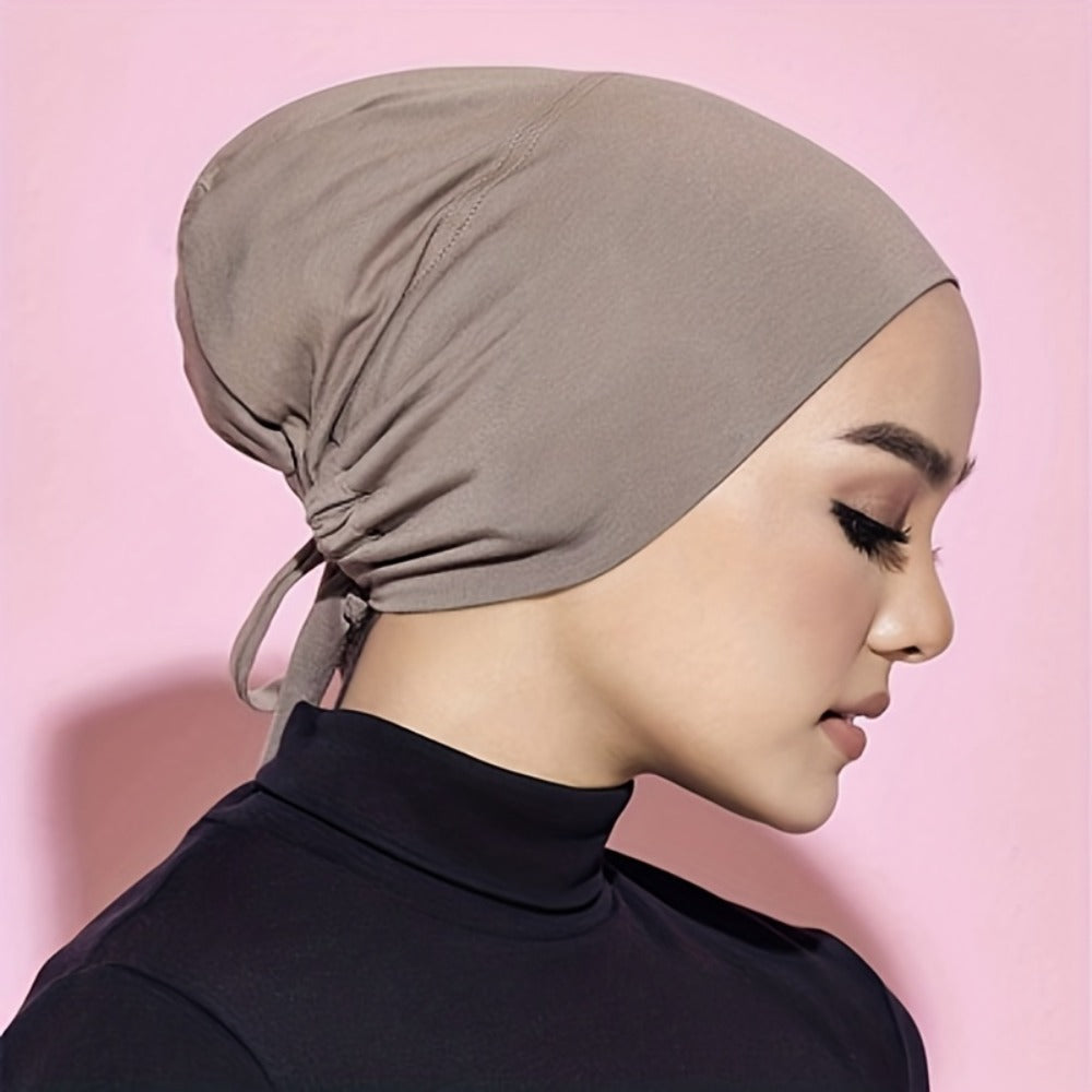 Beanie Hat - Inner Hijab Cap 4pcs Set - Elastic Modal Undercap Solid Color Tie Back - product detail view 13