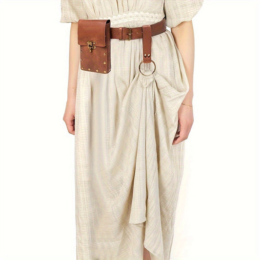 Belt Pouch - Faux Leather with Hanging Ring Retro Vintage Medieval Waist Bag for - product detail view 2