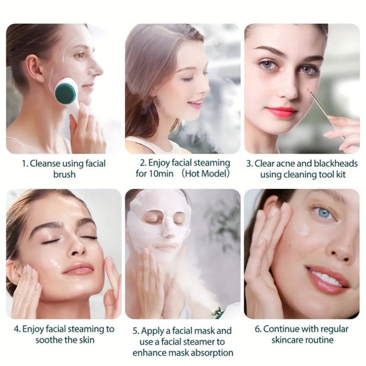 Nano Ionic Facial Steamer Deep Pore Cleansing Warm Mist Humidifier Vaporizer for Home Sauna Spa Skin Moisturizing 3-in-1 Set Portable Large Tank Pink Beauty Gift for Women