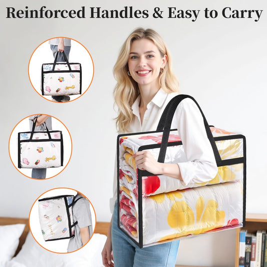 6 Pack Clear Storage Bags with Zippers – Under Bed & Closet Organizer Containers for Comforter Blanket Bedding Duvet PVC 15.85gal