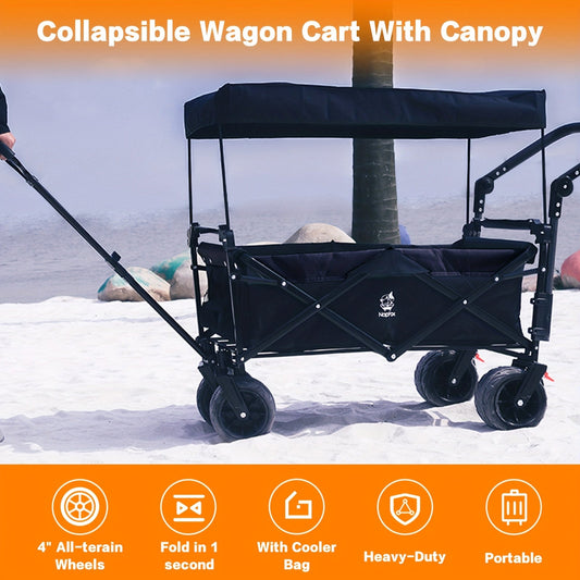 Folding Wagon Cart Heavy Duty | All Terrain Beach Camping Garden Canopy