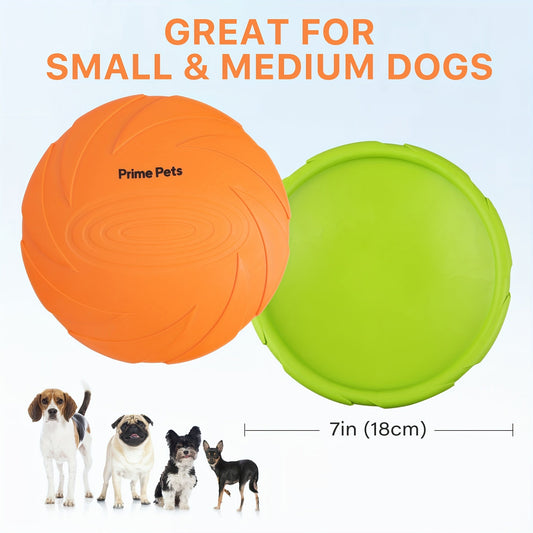 Dog Toys Two-Pack Floating Natural Rubber Flying Discs in Green and Orange for Fetch and Water Play