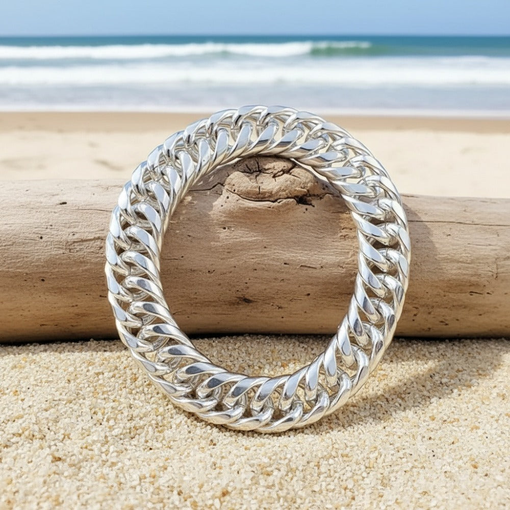 Bracelet for Men - 925 Sterling Silver Cuban Link 10mm for & Women Vintage Bohemian Style - product detail view 6