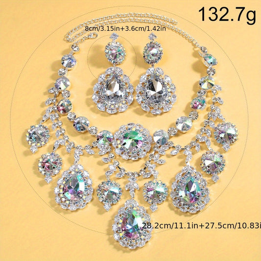 Bridal Jewelry Set - Rhinestone Necklace and Earrings for Women Sparkling Crystal | Elegant - product detail view 2