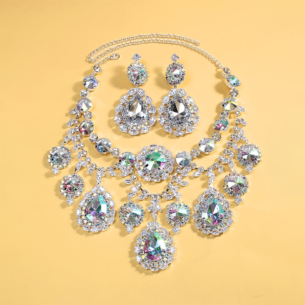 Bridal Jewelry Set - Rhinestone Necklace and Earrings for Women Sparkling Crystal | Elegant - product detail view 17
