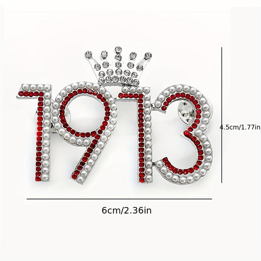 Brooch Pin - Delta Sigma Theta 1913 Crown Rhinestone Lapel - Red Greek Sorority Letter - product detail view 2