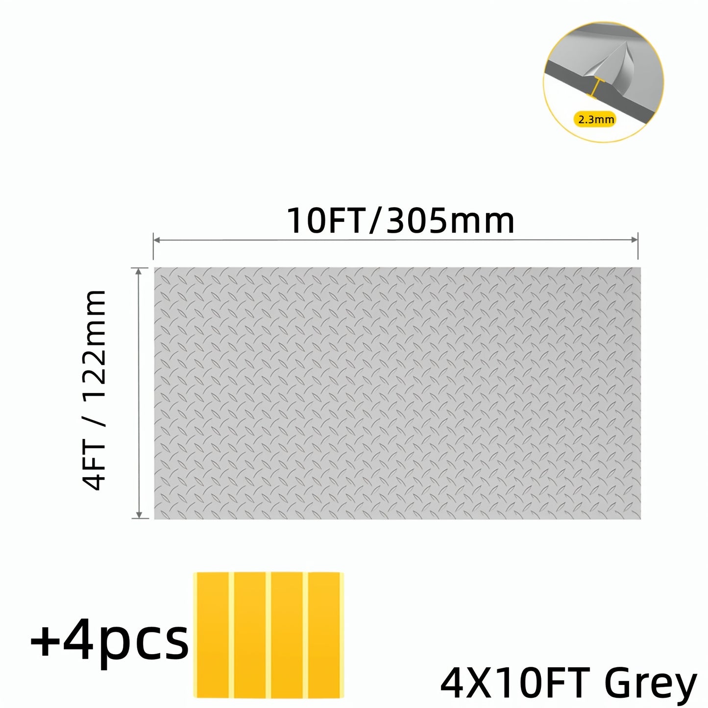 Garage Floor Mat Diamond Plate – 2.8mm Heavy Duty Parking Mat, Water & Stain Resistant Floor Runner for Garage, Golf Cart Parking | Black & Grey, Multiple Sizes