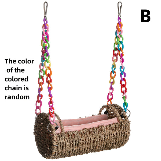Parrot Nest with Mat Rattan Swing Toy All Season Bird Hammock Hanging Perch for Baby Parrots Cockatiels Conures Budgies Colorful Chain Included