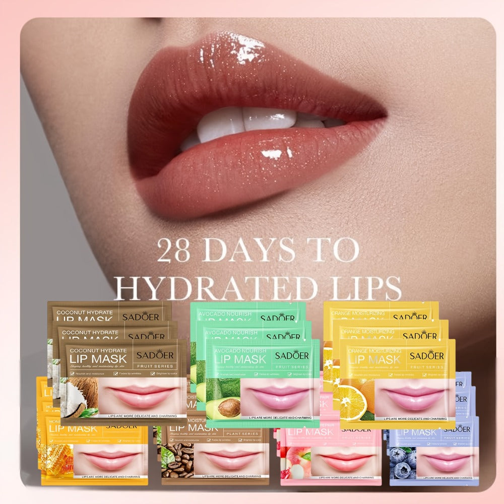 Thirty Individually Wrapped SADOER Lip Mask Sachets with 8g*30pcs Checkout Label and Assorted Graphics