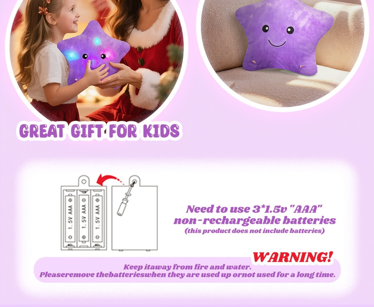 Purple Musical Star Plush Night Light with Color-Changing LEDs, 10 Lullabies, 15-Minute Timer and 13-Inch Design