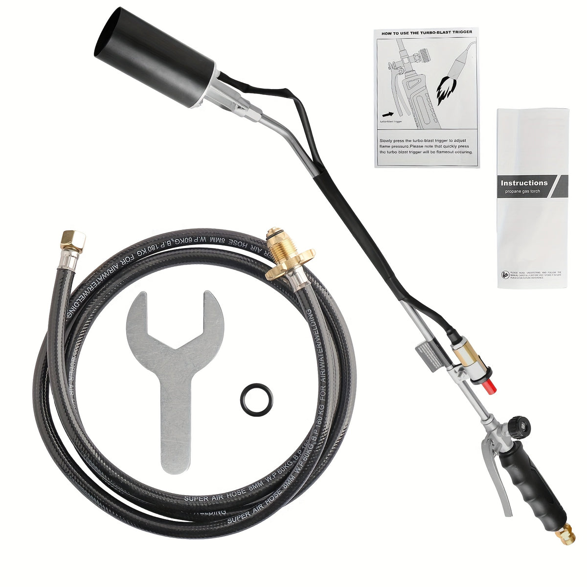 Long-Reach Propane Torch Kits with Hose, Adjustable Flame Valve and Red or Black Configurations