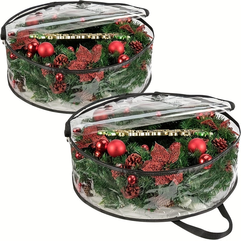 Transparent Wreath Storage Bag Sets in 24- or 30-Inch Sizes with Two- or Four-Piece Options and Handles